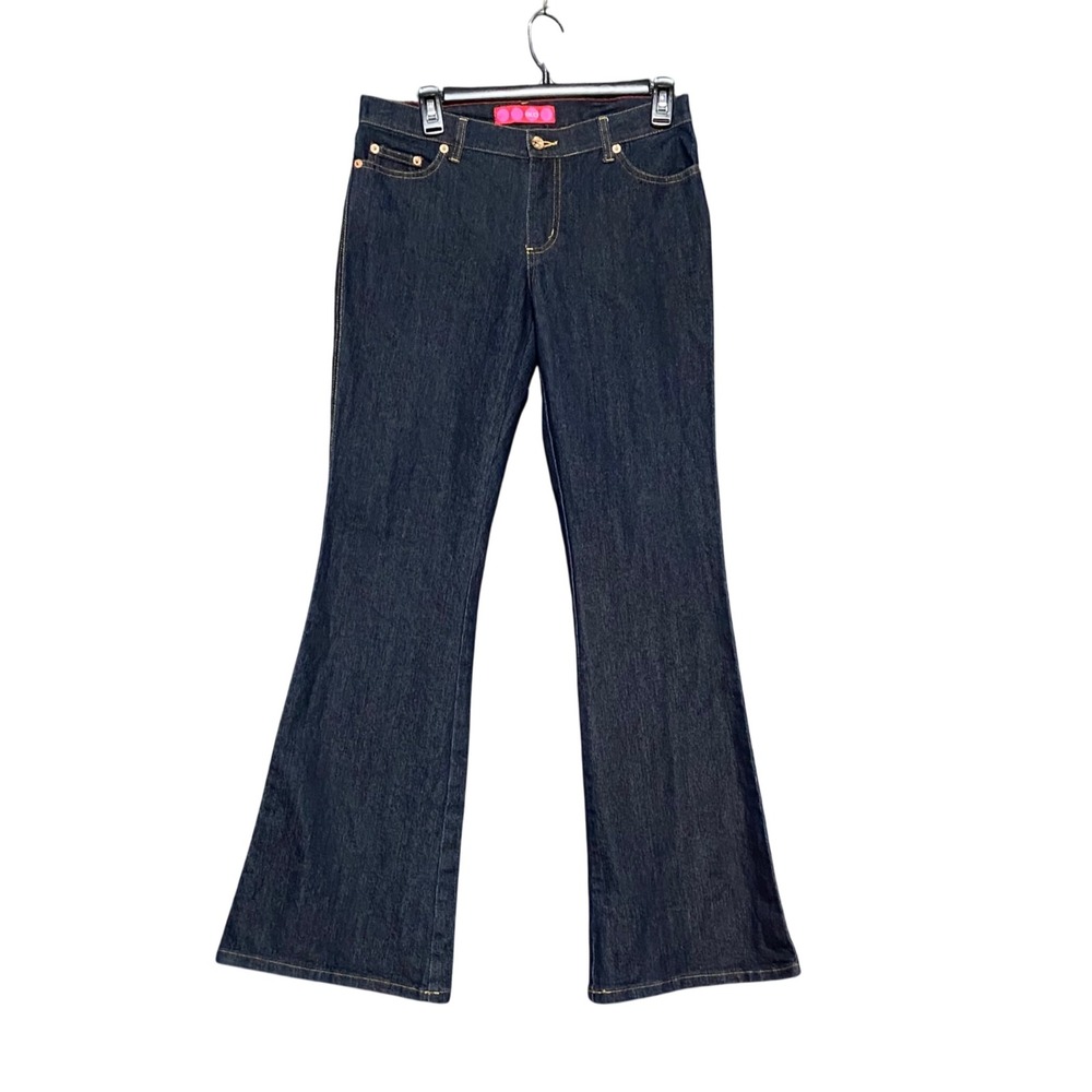 GLO Y2K Womens Dark Wash Flare Leg Jeans Size 7 Mid Rise Stretch Denim Bratzcore